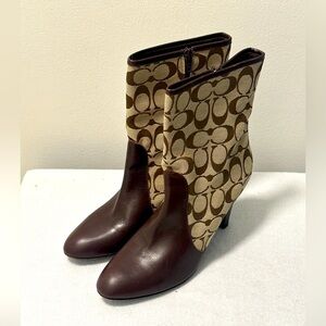 Women’s COACH Brown Leather High Heel Melinda Boot Coach Monogram Low Calf Sz 10